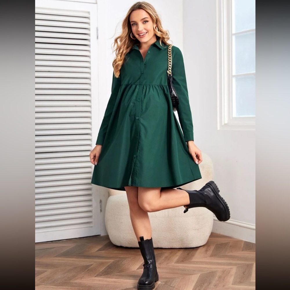 Maternity Solid Button Front Smock Dress